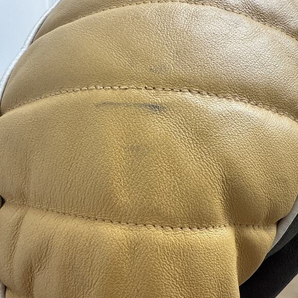 Men’s Leather MotoCross Racing Jacket Size L Black/Gold Patches Zip Front - Picture 13 of 14